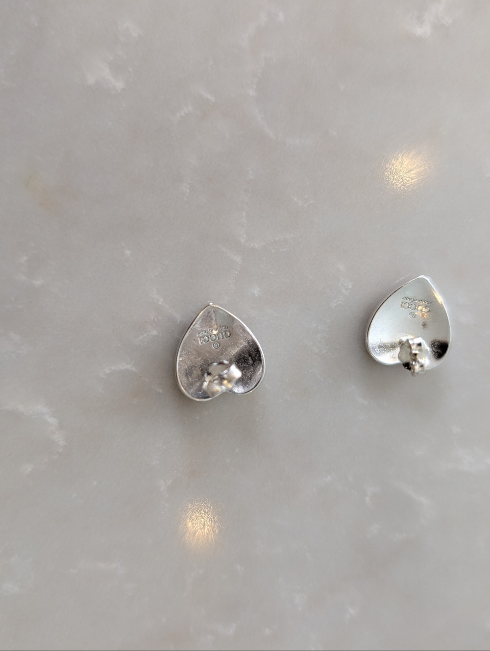 Gucci GG Silver Heart Logo Stud Earrings - Picture 5 of 6